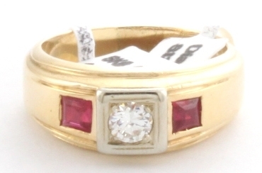Diamond and Simulated Ruby Men's Ring 14KY