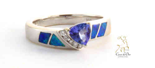 Tanzanite/Diamond & Syn Opal Ring 14KW