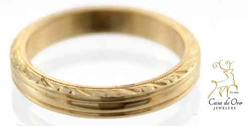 Gold Band with Etching 14K Yellow
