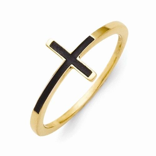 Gold-plated Antiqued Sideways Cross Ring