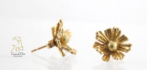 Gold Ball Earrings w/ Leaf Jackets 14KY