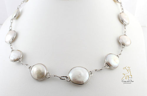 Coin Pearl Necklace Sterling