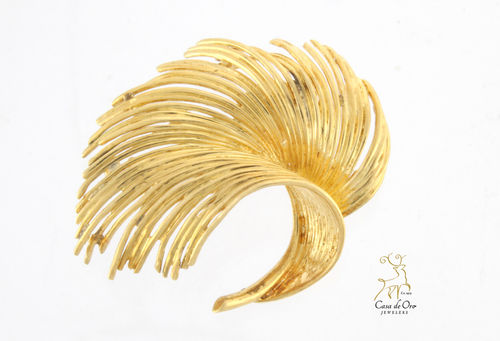 Gold Feather Brooch 14K Yellow