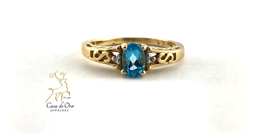 Simulated Blue Topaz Ring 10K Yellow
