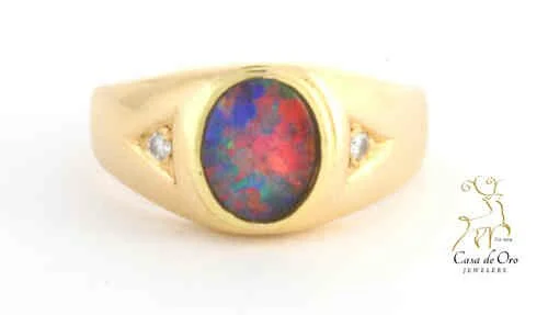 Opal Doublet & Diamond Ring 14K Yellow