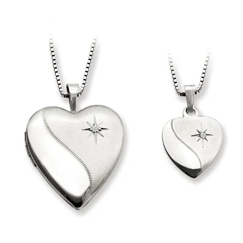 Diamond Satin Heart Locket & Pendant Set