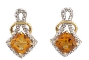 Citrine &amp; Diamond Earrings 14K Yellow