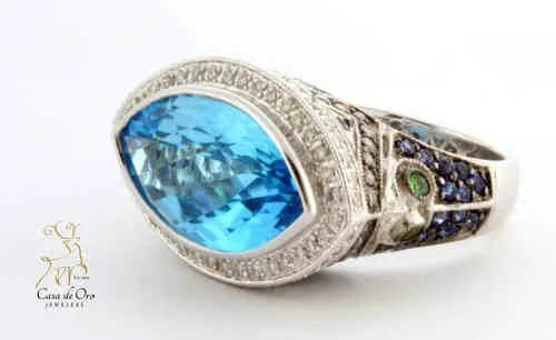 Blue Topaz Ring 18K White