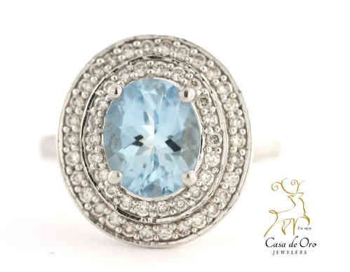 Aquamarine & Diamond Ring 14K White