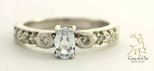 Aquamarine & Diamond Ring 14k White