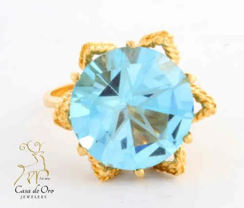 Blue Topaz Ring-Lone Star Cut Ring 14KY