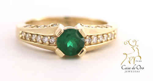 Emerald & Diamond Ring 14K Yellow