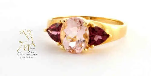 CZ (Pink) & Garnet Ring 14K Yellow
