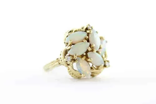 Opal & Diamond Cluster Ring 14K Yellow