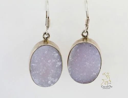 Sterling Silver Pink Druzy Earrings