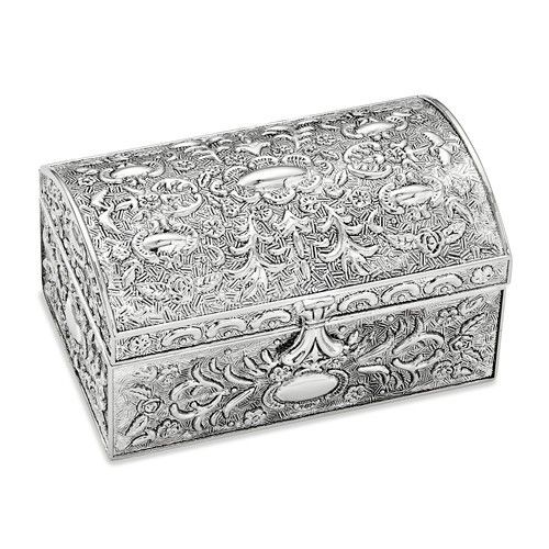 Antiqued Silver Plated Chest Jewelry Box
