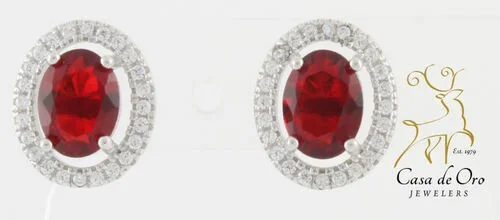 Sterling Earrings w/Simulated Ruby/CZ