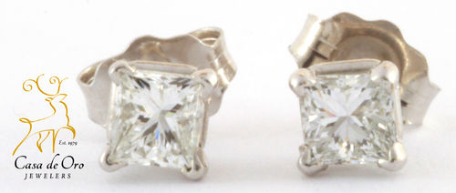 Diamond Earrings Princess Cut 14K White