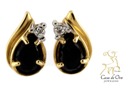 Onyx & Diamond Earrings 10K Yellow
