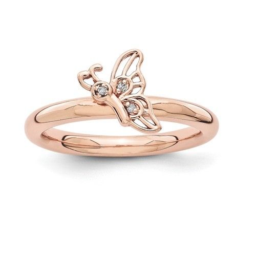Pink-plated Butterfly w/Diamond Ring