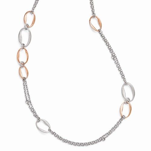 Rose-plated Scratch-finish 2Chain Necklace