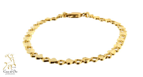 Gold Heart Link Bracelet 14K Yellow