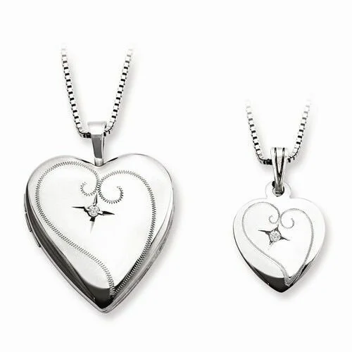 Diamond Polish Heart Locket & Pendant Set