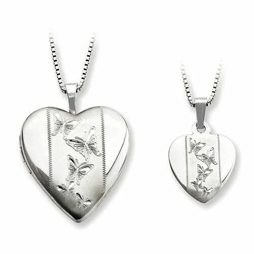 Satin Butterfly Heart Locket & Pendant Set