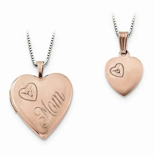 Rose Gold-plated Diamond Heart Locket Set