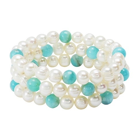 Honora White Pearl Bracelets w/ Amazonite