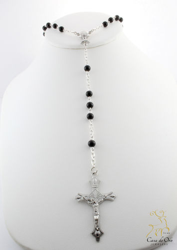First Communion Black Rosary and Clear Box