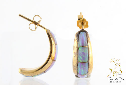 Opal (Synthetic) Earrings 14K Yellow
