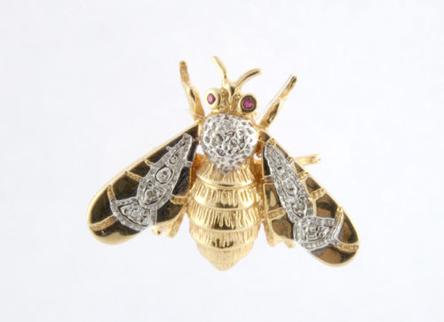 Diamond Bumblebee Brooch 14K Yellow