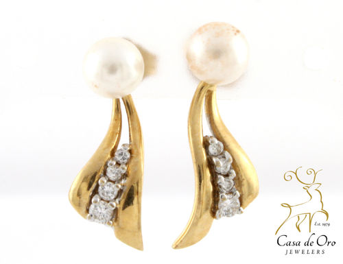 Pearl & Diamond Earrings 14K Yellow
