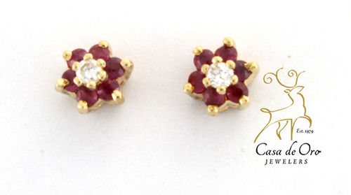Ruby & Diamond Earrings 14K Yellow