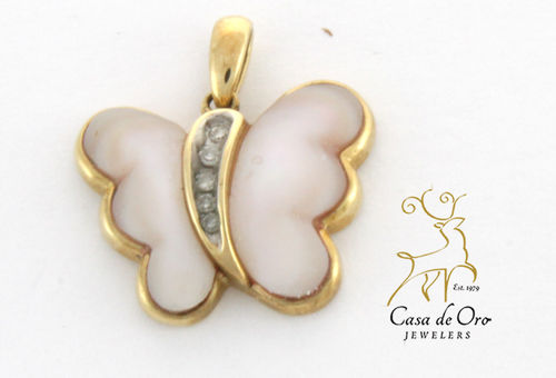 Mother of Pearl Butterfly Pendant 10KY