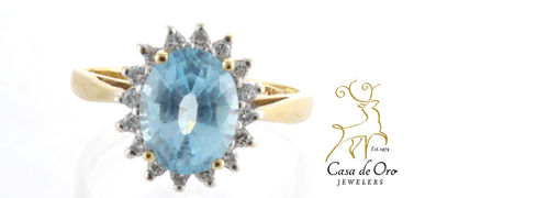 Blue Topaz & Diamond Ring 14K Yellow