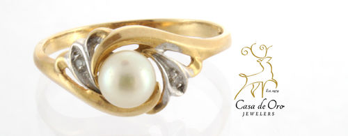 Pearl & Diamond Ring 14K Yellow