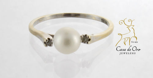 Pearl & Diamond Ring 14K White