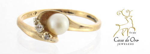 Pearl & Diamond Ring 14K Yellow