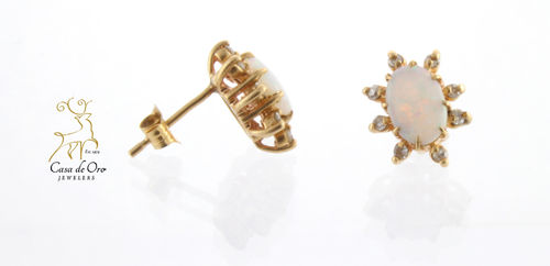 Opal & Diamond Earrings 14K Yellow