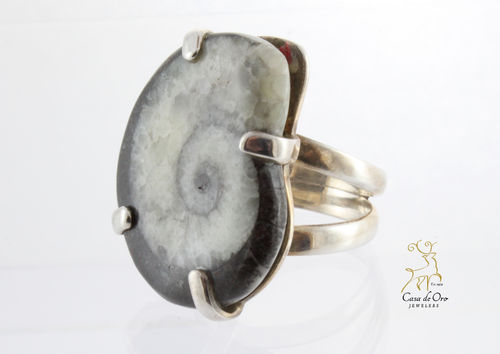Black & White Ammonite Ring Sterling