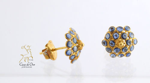 Sapphire Dome Earrings 18K Yellow