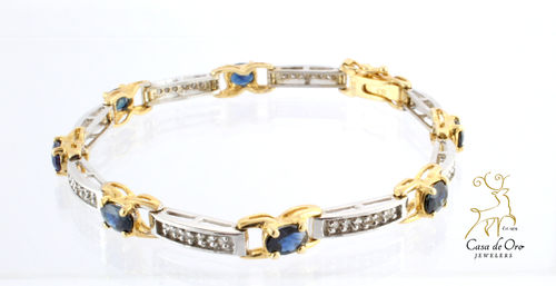 Sapphire & Diamond Bracelet 14K Two Tone