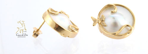 Pearl Butterfly Earrings 14K Yellow