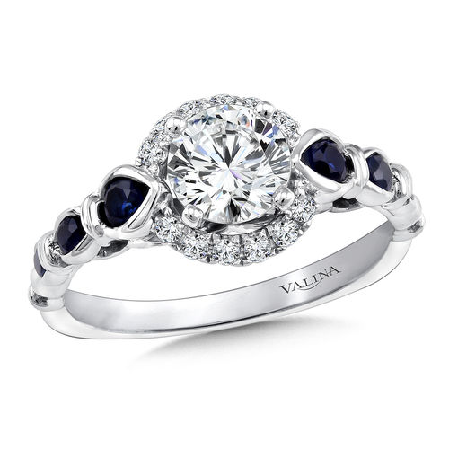 Valina Diamond & Blue Sapphire Halo Engagement Ring Mounting 14K (.12 ctw)