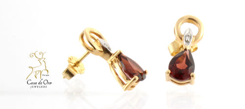 Garnet & Diamond Earrings 14K Yellow