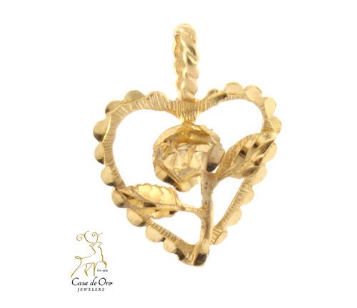 Gold Rose Heart Charm 14K Yellow