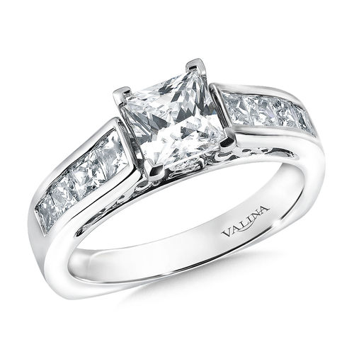 Valina Mounting with side stones .68 ctw, 1 ct. Princess cut center.