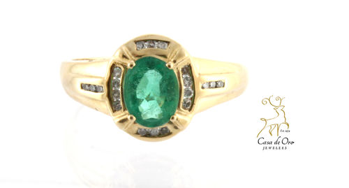 Emerald & Diamond Ring 14K Yellow